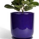 10 Inch Plant Pot - Ceramic Pot for Indoor Plants Large Planter Modern Outdoor Flower Pot with Drainage Hole and Saucer for Home Patio Decor Blue