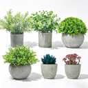 6 Pack Small Fake Plants, Artificial Plants Indoor Eucalyptus/Four-Leaf Clover/Succulent Light Purple/Succulent Blue/Thousand Layer Grass, Snake Tongue Grass Plants, For Home Bathroom Office Decor