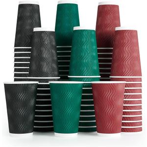 MUCHII 16 oz Paper Coffee Cups, 90 Count Multicolor Disposable Insulated Ripple Paper Cups for Hot Chocolate and Tea