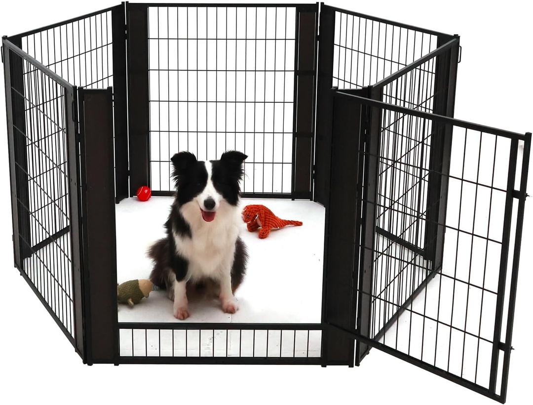 Heavy Duty Dog Playpen 32 Inch Height - Indoor Outdoor Pet Fence Enclosure for Medium and Small Dogs - Foldable Puppy Exercise Pen for Indoor and RV Camping or Yard (6 Panels, 32" H (Black))