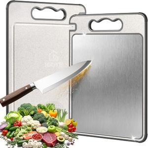 Titanium Cutting Board, Double Sided Chopping Board for Kitchen, Non Toxic Non Slip Cutting Board, Juice Groove, Food-Grade, Titanium and Wheat Straw PP, Dishwasher Safe, Easy to Clean