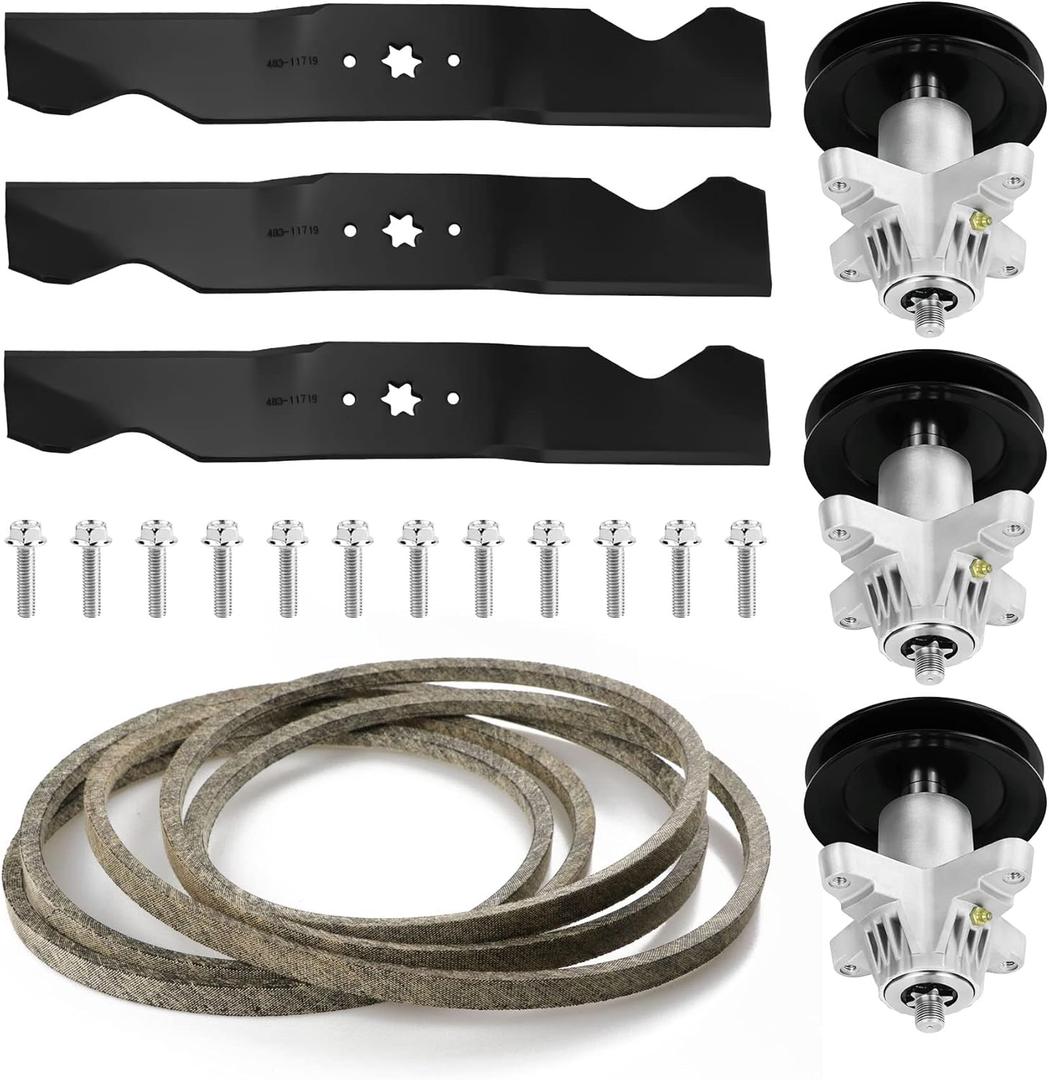 54" Deck Lawn Mower Rebuild Kit for MTD 618-05137 /for Cub Cadet RZT-L54 ZT-L54, Include 3 Spindles for 918-05137 119-8445,3 Blades for 942-0677B,1 5/8" 148 Belt 954-04329A 954-04329