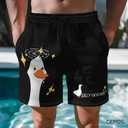 Men's Swim Trunks with Funny Print Quick Dry Swimsuits Beach Shorts with Pockets Summer Gifts (Black, M)