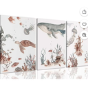 Wodkwq Ocean Nursery Decor, Set of 3 Boys Room Sea Animal Wall Art Picture Canvas Prints, 16x24in Framed