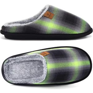 COFACE Mens Cozy Memory Foam Scuff Slippers Casual Slip On Warm House Shoes Indoor/Outdoor Sandal Slippers With Arch Support Rubber Sole Size 7-15 (11, Green Black)