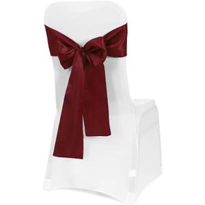 Obstal 50 PCS Burgundy Satin Chair Sashes Bows for Wedding Reception- Universal Chair Cover Back Tie Supplies for Banquet, Party, Hotel Holiday Event Decorations