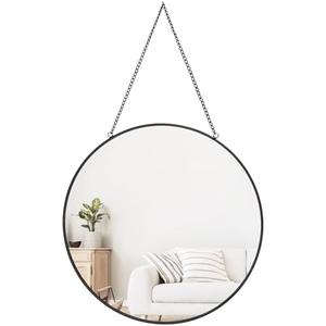 Dahey 11.8-inch Small Hanging Circle Mirror Wall Decor Gold Round Mirror with Hanging Chain for Living Room Bathroom Bedroom Dorm College Office, Black