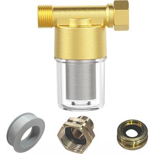 40 Micron Brass Sediment Filter, Inline Spin Down Sediment Water Filter for Washer, Washing Machine, Shower, Garden Hose, Well Water, Anti Clogging & Reusable with Pipe Sealant Tape