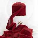 HUIHUANG Red Velvet Ribbon 2 inch Handmade Fring Frayed Velvet Fabric Ribbon for Christmas Tree, Gift Wrapping, Flower Bouquet, Invitations, Wedding Bridal Shower Decor-3 Yards