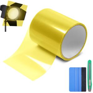 Lypumso Color Transform Light Filters, DIY Self-Adhesive Transparent Vinyl Wrap Film for Halloween Christmas Landscape, Outdoor String Garden Lights Window Tint Home Decor (Yellow, 4in x 20ft)