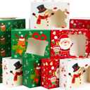 Moretoes 24pcs 8.25x6x2.75in Christmas Bakery Cookie Boxes with Window, Xmas treat Boxes for Holiday Party Favor Pastries, Cupcakes, Cookies, Donuts, Gift Wrapping