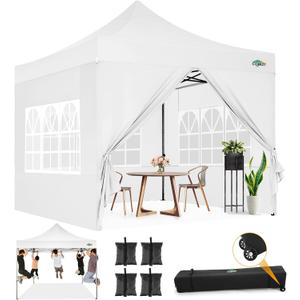 COBIZI 10x10 Pop Up Canopy with Sidewalls Heavy Duty Party Tent with Removable Awning Easy Up Outdoor Canopy Wedding, All Season Windproof&Waterproof with Roller Bag UPF 50+, White