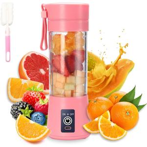 Portable Blender Cup,Electric USB Juicer,Mini Blender For Shakes and Smoothies, juice,380ml, Six Blades Great for Mixing,pink