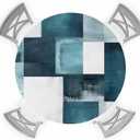 Teal Abstract Art Round Fitted Tablecloth Geometric Plaid Modern Graffiti Color Block Elastic Table Cloth Waterproof Oil Proof Table Cover Fits 45"-54" Round Tables for Party Picnic Dinner Decor (Bronze)