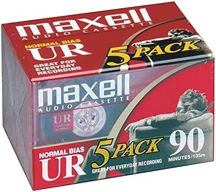 Maxell UR 90 Normal Bias Blank Audio Recording Cassette Tape, Low Noise, 90 Minute Recording Time, 5 Pack
