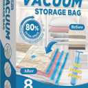 Space Saver Vacuum Storage Bags, 8 Combo (2Jumbo/2Large/2Medium/2Small) Sealer Bags with Pump, Clothing, Comforters, Blanket Storage, Bedding