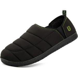 LongBay Mens Outdoor Slippers Two Tone Memory Foam Slip On Indoor House Shoes Loafers (14, Black/Green)