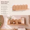 Briwooody Boho Wall Shelf with Rattan Wicker Back Panel, Natural Wood Color
