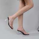 Clear Heels for Women Transparent Two Strap Block Chunky Square Heel Sandals Open Toe Slip On Mules for Women (7.5)