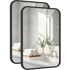 Black Bathroom Mirrors for Over Sink, Set of 2, 24x36 Inch Rectangular Wall Mounted Vanity Mirrors with Matte Black Iron Frame, Moisture-Resistant Backing, Modern Farmhouse Style