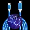 USB C to USB C Cable 3A Light Up C to C Cable LED C to Type C Fast Charging Cord for Samsung Galaxy S23 S22 S21 S20 Ultra, i-Phone 15 Pro Max Plus, iPad mini Pro Air(3.3FT,Blue)
