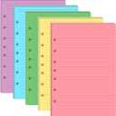 Mini Binder 5 Colorful Line Paper for 3 or 7 Ring Binders - 100 Sheets/200 Pages Loose Leaf Paper Line Refills, Per Color 20 Sheets, Desk Size 4, 5.8" x 8.5"