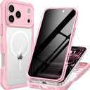 seacosmo for iPhone 17 Pro Max Case, Full Body Bumper with Built-in Tempered Glass Privacy Screen Protector and Camera Lens Protection, Compatible with MagSafe, Shockproof Phone Case, 6.9", Pink