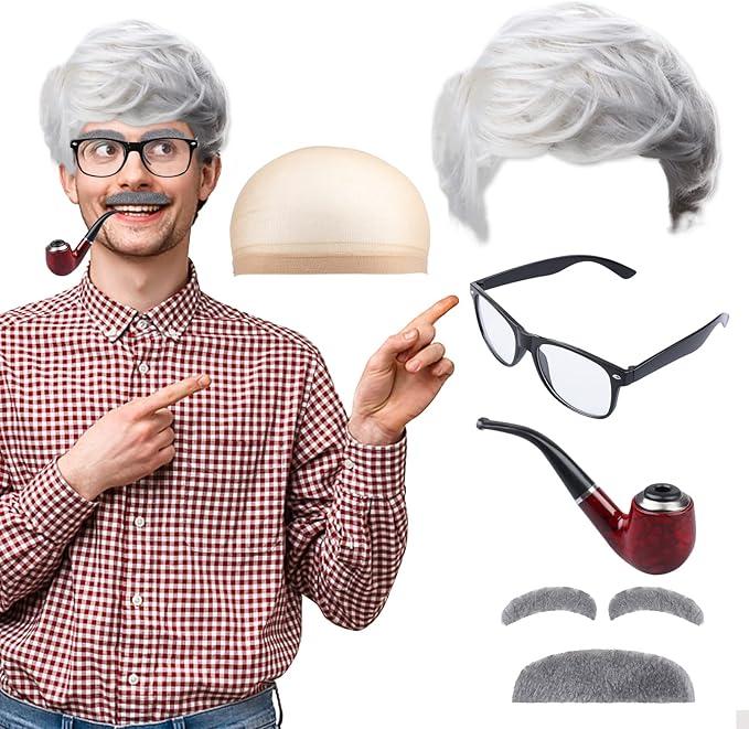 craftshou 6 PCS Old Man Costume Kit Grandpa Costume Accessories Including Old Man Wi for Grandpa Cosplay