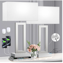 Seealle 22" Tall Bedroom Lamps for Living Room  Touch Brushed Nickel Bedside Lamps with USB C+A, 3 Way Dimmable Lamp for Nightstand, Modern Night Stands Lamps for End Tables(White&Silver)