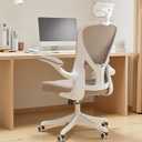 Office Chair, Home Office Desk Chairs with Wheels, Ergonomic Office Chairs with Lumbar Support and Thickened Cushion, Comfy Desk Chair with Adjustable Headrest and Flip-up Armrests, Khaki