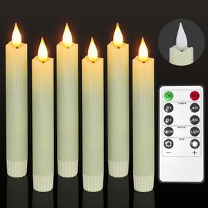 PChero Flameless Flickering Taper Candles with Remote Timer and Dimmer, 6.4 Inch Real Wax Ivory LED Candlesticks Battery Operated for Halloween Christmas Home Wedding Decor (Small, Ivory (6pcs), Melted Edge)
