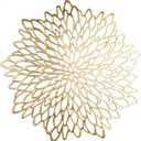 Snowkingdom Pack of 18 Gold Metallic Round Placemats Bulk Pressed Vinyl Leaf Dinning Kitchen Table Mats Decorations Setting for Christmas Wedding Thanksgiving Party Event Holiday Autumn Harvest, Large