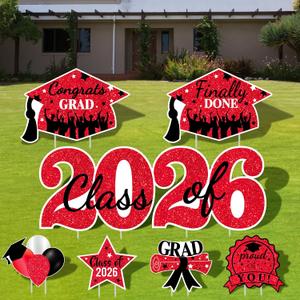 2026 Graduation Yard Sign Stakes Decorations - Congrats Grad Class of 2026 Outdoor Lawn Decor - High School College Grad Graduation Party Decoration Supplies(Red)