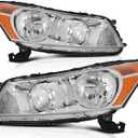 Headlight Assembly Fit For Honda For Accord 2008-2012 Chrome Housing Amber Reflector Clear Lens Driver and Passenger Side HO2502130 33150-TA0-A01