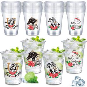 48 Pack 16 oz Derby Plastic Cups Bulk, Derby Clear Mint Julep Cups, Derby Party Supplies Plastic Cups, Derby Cups for Horse Racing Party, Plastic Derby Party Cups for Horse Party Decorations