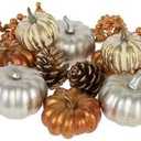 onlinepartycenter Copper Gold and Silver Pumpkins and Pinecones Fall Autumn Home