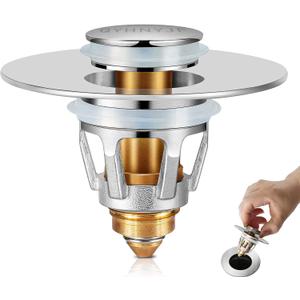 Bathroom Sink Stopper with Hair Catcher  Universal Pop-Up Drain Strainer for 1.11.5 inch US Standard Sink Drain Holes, Anti-Clog Basin Stopper, Silver
