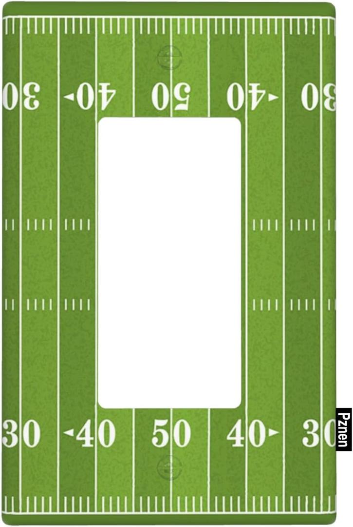 Football Field Single Rocker Light Switch Cover Plate Sports Design Green Standard 1 Gang Rocker or Decorator Wall Plate for Teens Room Fun Novelty Gift