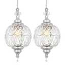 Ditoon Brushed Nickel Pendant Lights Kitchen Island 2 Pack, Vintage Bathroom Pendant Light with Detachable Glass Shade, Adjustable Hanging Light for Kitchen Island Lighting, Farmhouse, G9 Base