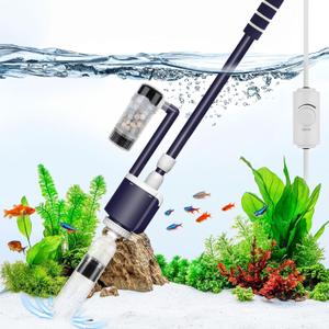 AQQA Fish Tank Cleaner,DC 34W/600GPH Adjustable Water Flow Aquarium Gravel Vacuum,Multi-Filtration Purifies Water Electric Cleaning Kit for Water Change Water Circulation Wash Sand Gravel 110V-240V