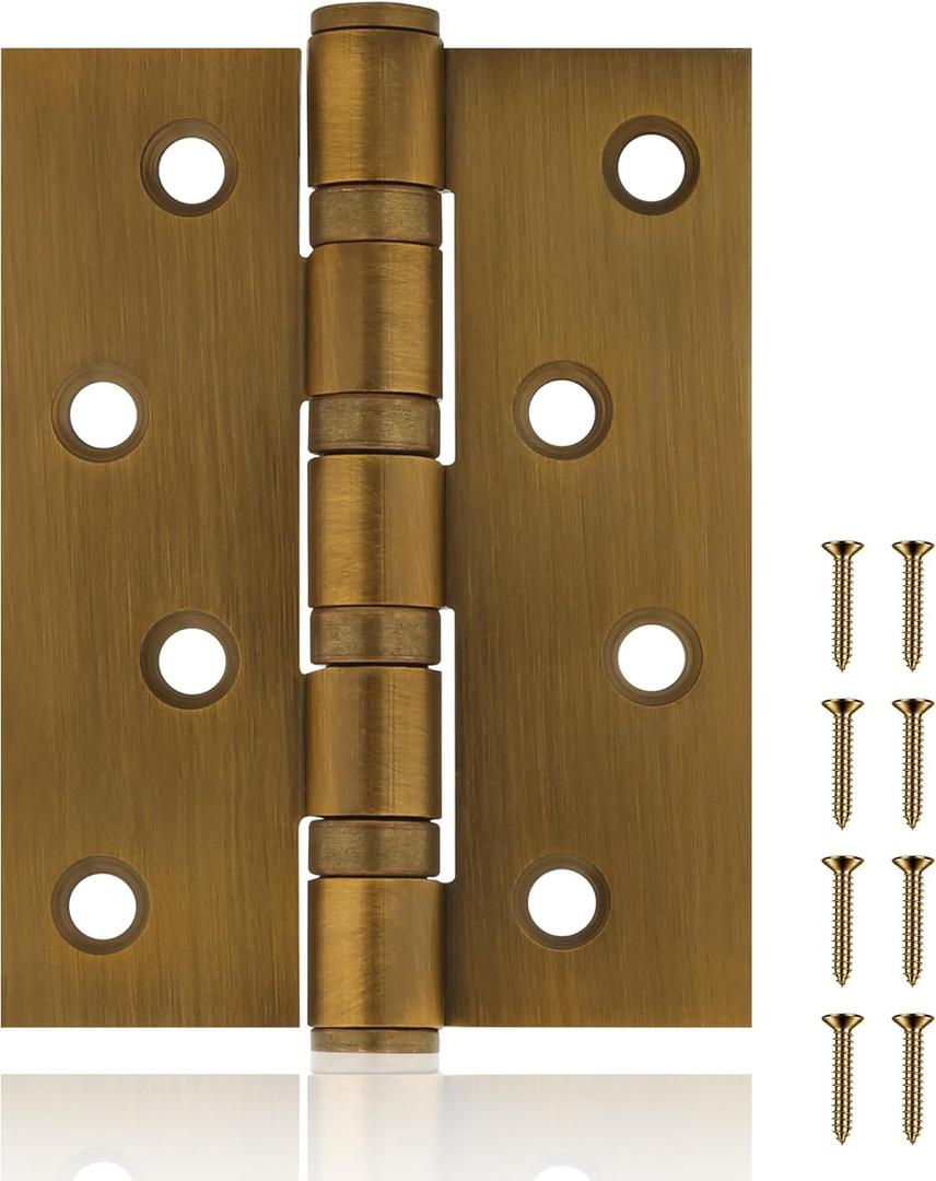 12 Pack Ball Bearing Door Hinges, 4 x 3 Inchs Heavy Duty Stainless Steel Door Hinges, Smooth and No Squeak, Non Removable Pin (Brass)
