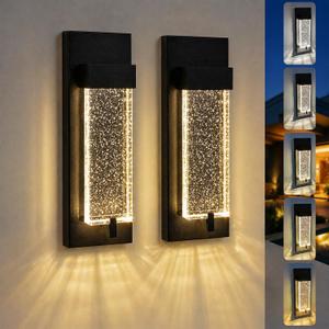 iYogaled 12" Bubble Glass Outdoor Wall Lights, 5CCT Porch Lights, 2 Pack