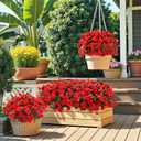 Alupssuc 8 Large Bundles Artificial Flowers for Outdoors Spring Decoration, UV Resistant Faux Flowers Silk Camellia Realistic Fake Flowers for Yard Patio Planter Porch Balcony Garden, Red