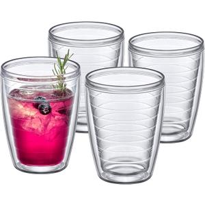 Amazing Abby Alaska 16-Ounce Insulated Tumblers (Set of 4), Double-Wall All-Clear Reusable BPA-Free Shatter-Proof Dishwasher-Safe Plastic Drinking Glasses