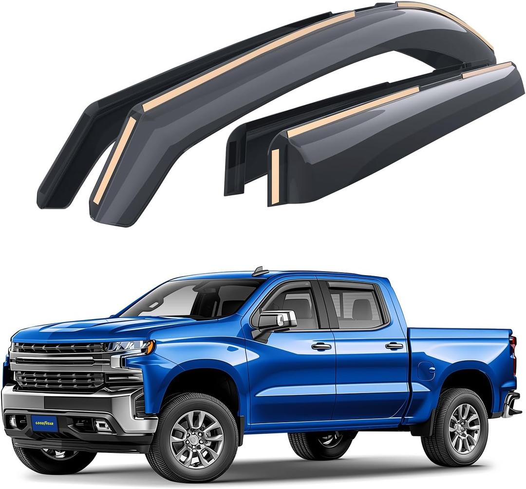 Goodyear Shatterproof in-Channel Window Deflectors for Chevrolet (Chevy) Silverado/GMC Sierra 1500 2019-2025 Crew Cab,Rain Guards,Window Visors,Vent Deflector, Truck Accessories,4pcs- GY003415LP (For Silverado 1500 19-25)