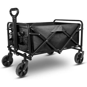 Yesker Foldable Wagon - 220lbs Collapsible Garden Carts with All Terrain Wheels for Outdoor Camping Sports Shopping Gardening - Heavy Duty Portable Utility Trolley (Black) (27*18*17")
