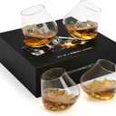 MyGift Spinning Whiskey Glasses Set of 4, Rotating Tilted Old Fashioned Bourbon Scotch Glasses, Includes Gift Box (Clear)
