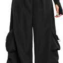 GORGLITTER Women's Parachute Baggy Cargo Pants Wide Leg Low Waisted Oversized Loose Drawstring Pants with Pockets (Medium, Black)