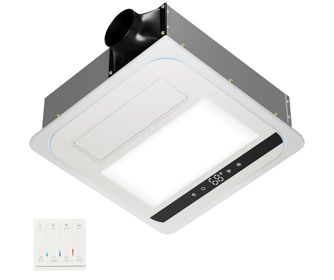 4-in-1 Bathroom Exhaust Fan with 1800W Heater, CCT LED Light & Remote Control, 150 CFM Quiet Ceiling Fan for Heating, Lighting, Ventilation & Blowing