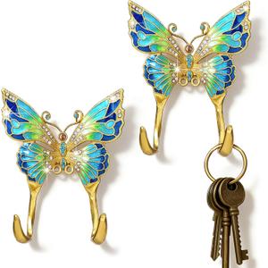 2 Pack Butterfly Wall Hooks Decorative Vintage Brass Coat Towel Hooks Wall Mounted with Screw for Hanging Purse Hat Keys Clothes Curtain Heavy Duty Bathroom Decor
